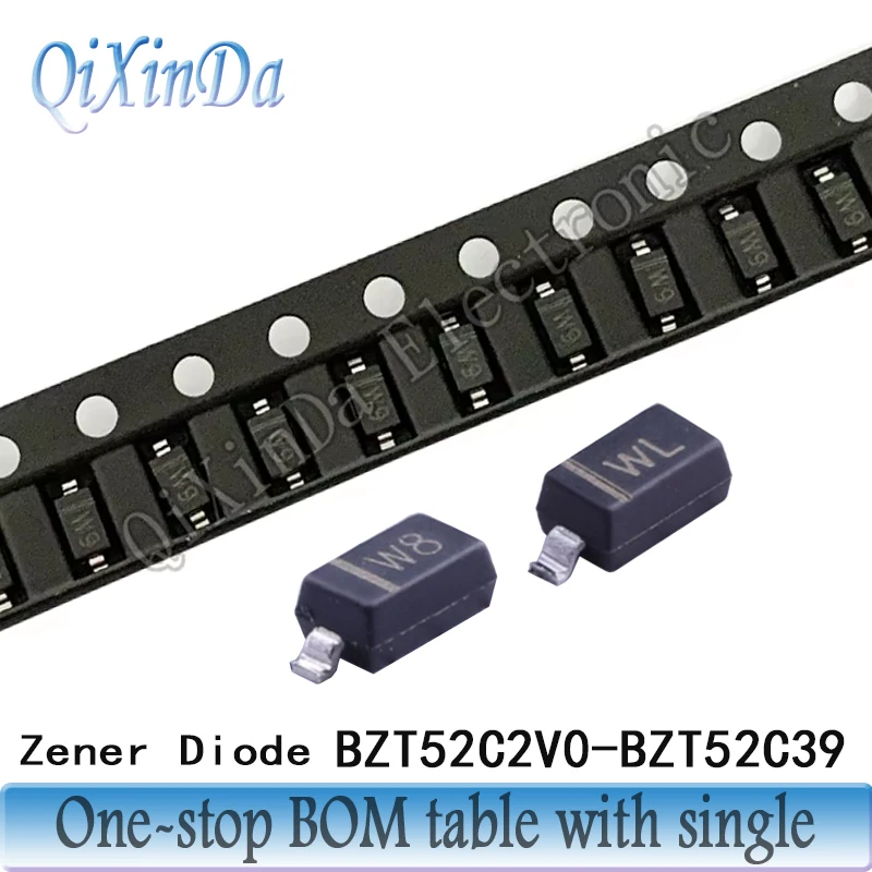 100 قطعة SMD 0.5 واط زينر ديود BZT52C5V1 W8 ، BZT52C18 WL ، BZT52C24 WO ، BZT52C27 WP ، BZT52C33 WR ، BZT52C36 WS ، BZT52C39 WT ، SOD-123 #1