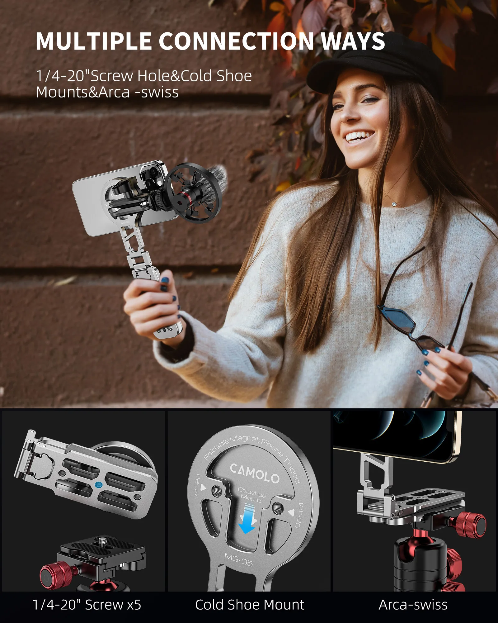 Магнитный держатель телефона на штативе Magsafe для iPhone HUAWEI, складное крепление для настольного телефона с холодным башмаком Arca-Swiss для телефона Vlog