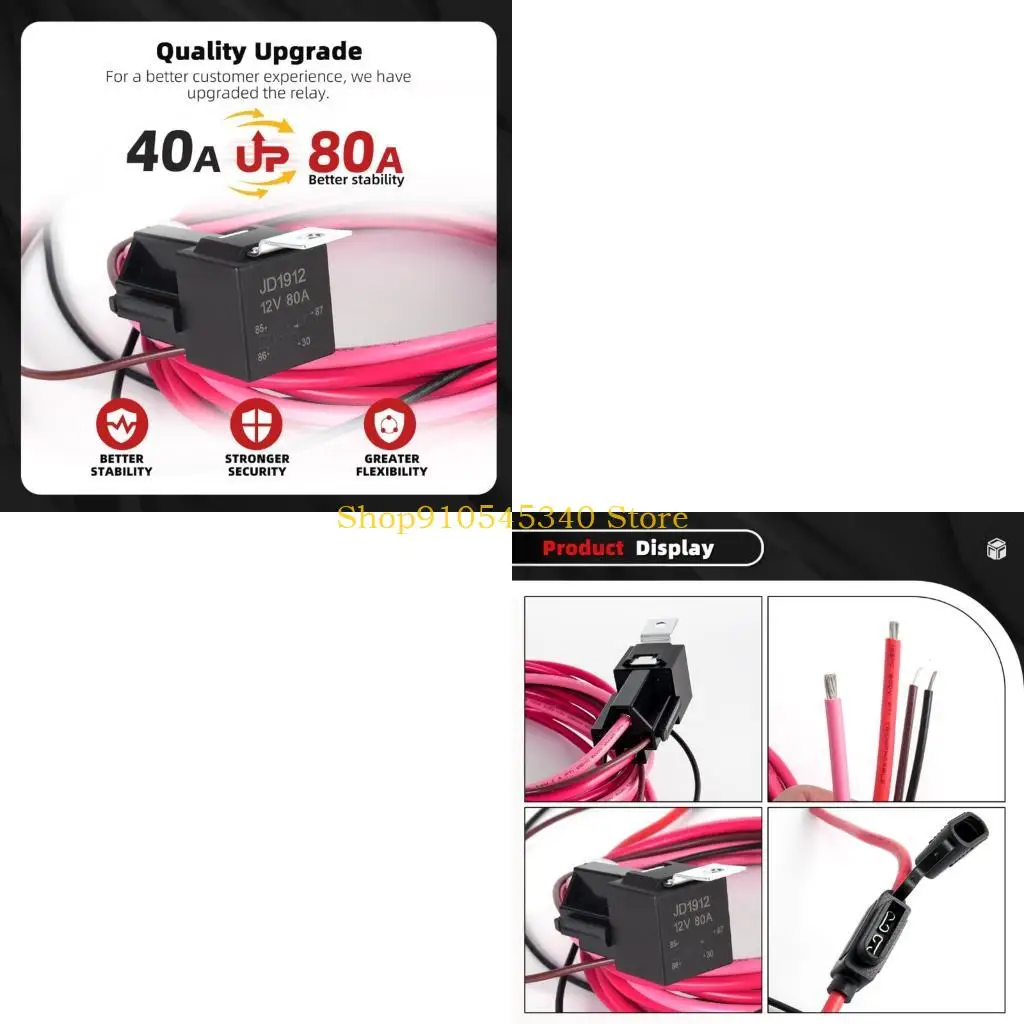 U2JA Vehicle Pump Power Harness 12V 40A Relays for Engine Bay Wiring Projects with Labeled Wire Lengths Terminals Screws and