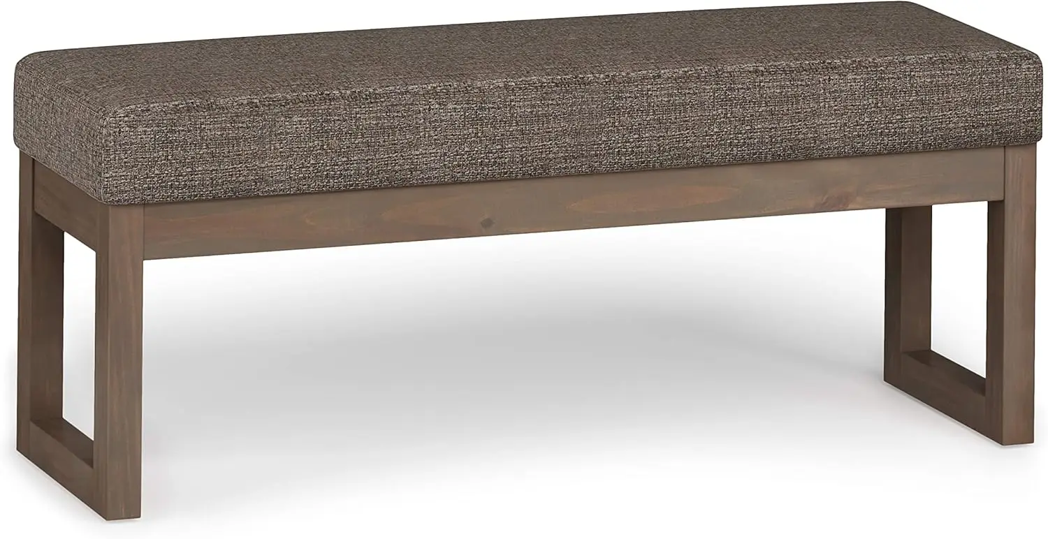 Simplihome Milltown 45 Inch Wide Contemporary Rectangle Large Ottoman Bench In Mink Brown Tweed Look Fabric, Assembled, For The