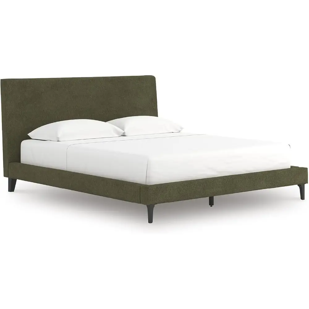 Cama con plataforma tapizada California King informal con listones enrollables, no requiere base, color verde