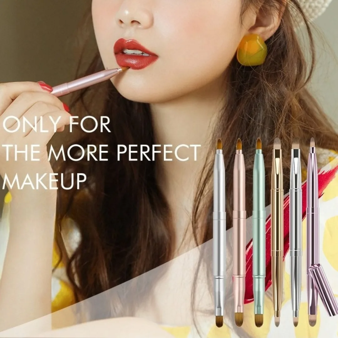 قابل للسحب ماكياج الشفاه فرشاة المحمولة مزدوجة الرأس فرشاة أحمر الشفاه الاستخدام المزدوج فرشاة ملمع الشفاه قضيب عينيه فرشاة الجمال أداة #2