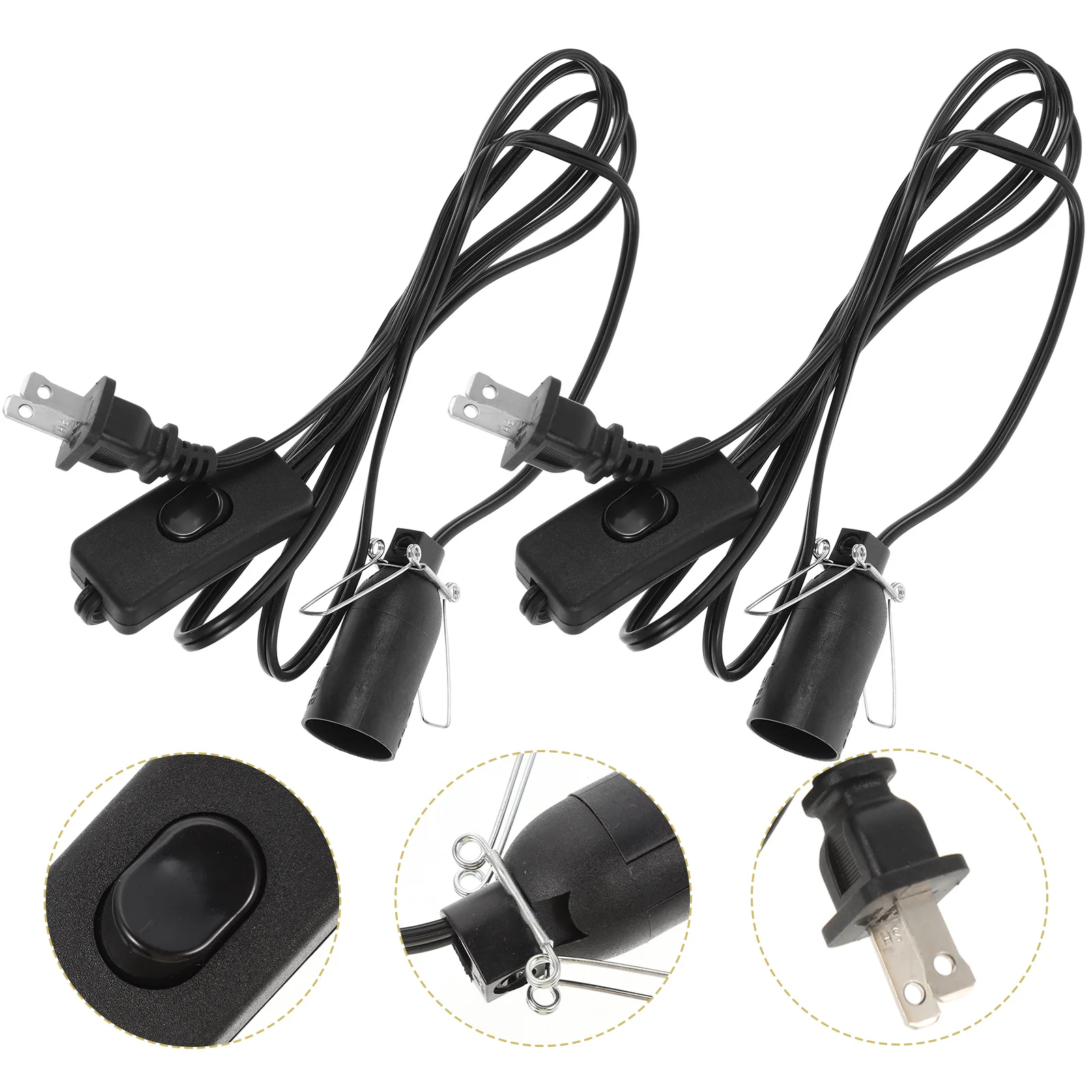 

2pcs Lamp Socket Plug Cord E12 Black Copper Replacement Power Cord for Salt Light Accessories Christmas Village Houses Halloween