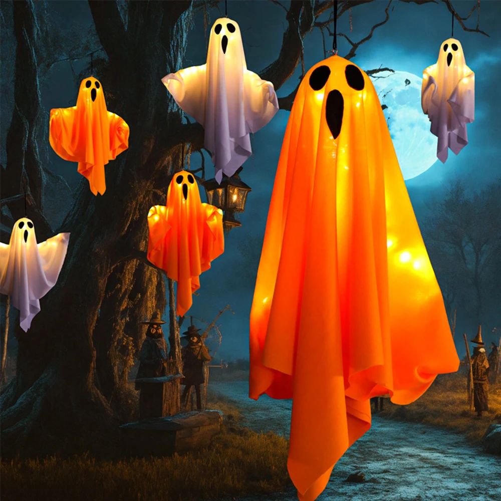 

Halloween Party LED Glow Ghost Lights for Home Outdoor Hanging Horror Props with Lights Decora 2024 Haunted House Bar Supplies