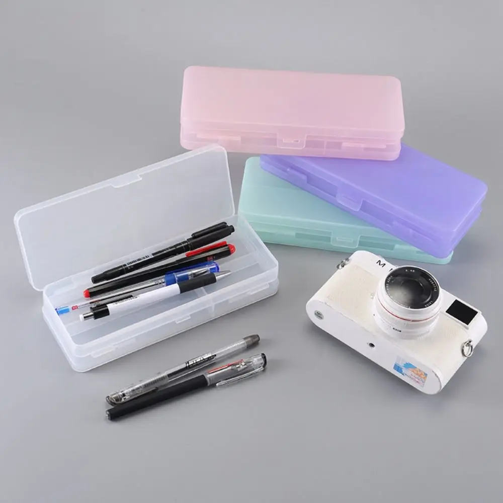 Plastic Transparent Pencil Case Storage Box Macaron Dual-Layer Pencil Box Large Capacity Pencil Holder Simple Pen Case