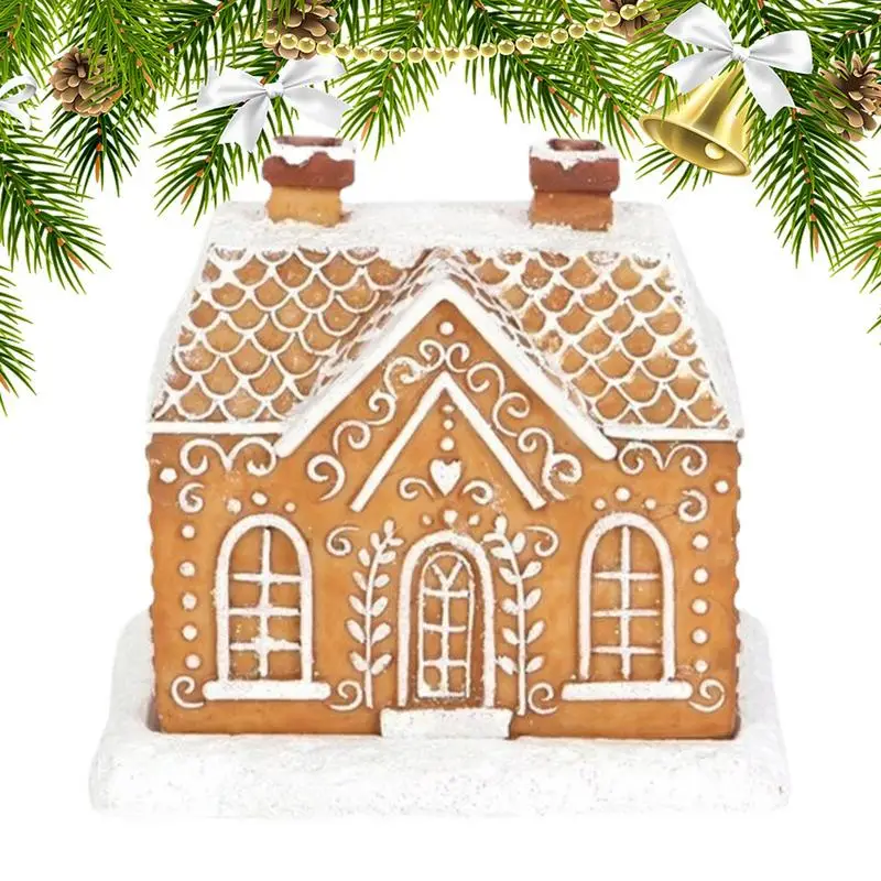 1pc Log Cabin Incense Burner Handmade Gingerbread House Resin Christmas Village House Holiday Tabletop Decorations For Home