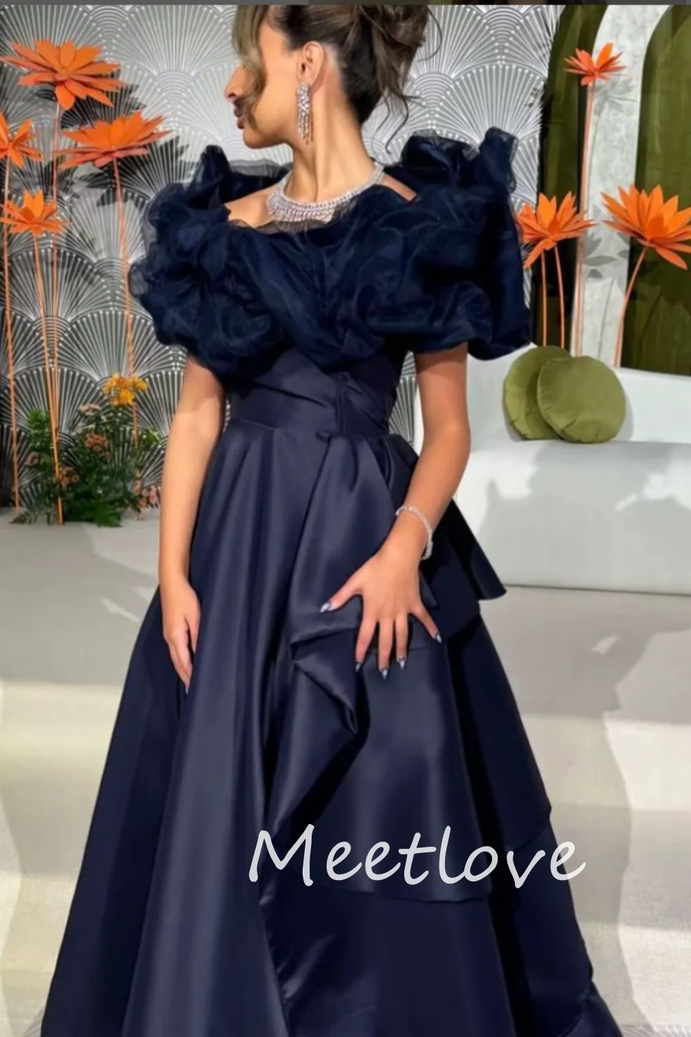 Meetlove 2024 ปรับแต่งผู้หญิง A-Line ปิดไหล่ Ruched ชุดราตรีวันเกิดพรรคชุดราตรีอย่างเป็นทางการค็อกเทลชุด