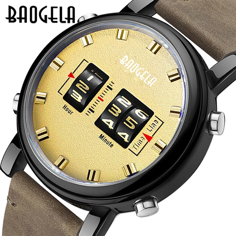 BAOGELA Fashion Men\'s Roller Design Business Clock Men Quartz Watch Leather Waterproof Casual Sport Mens Watch Relogio Masculino