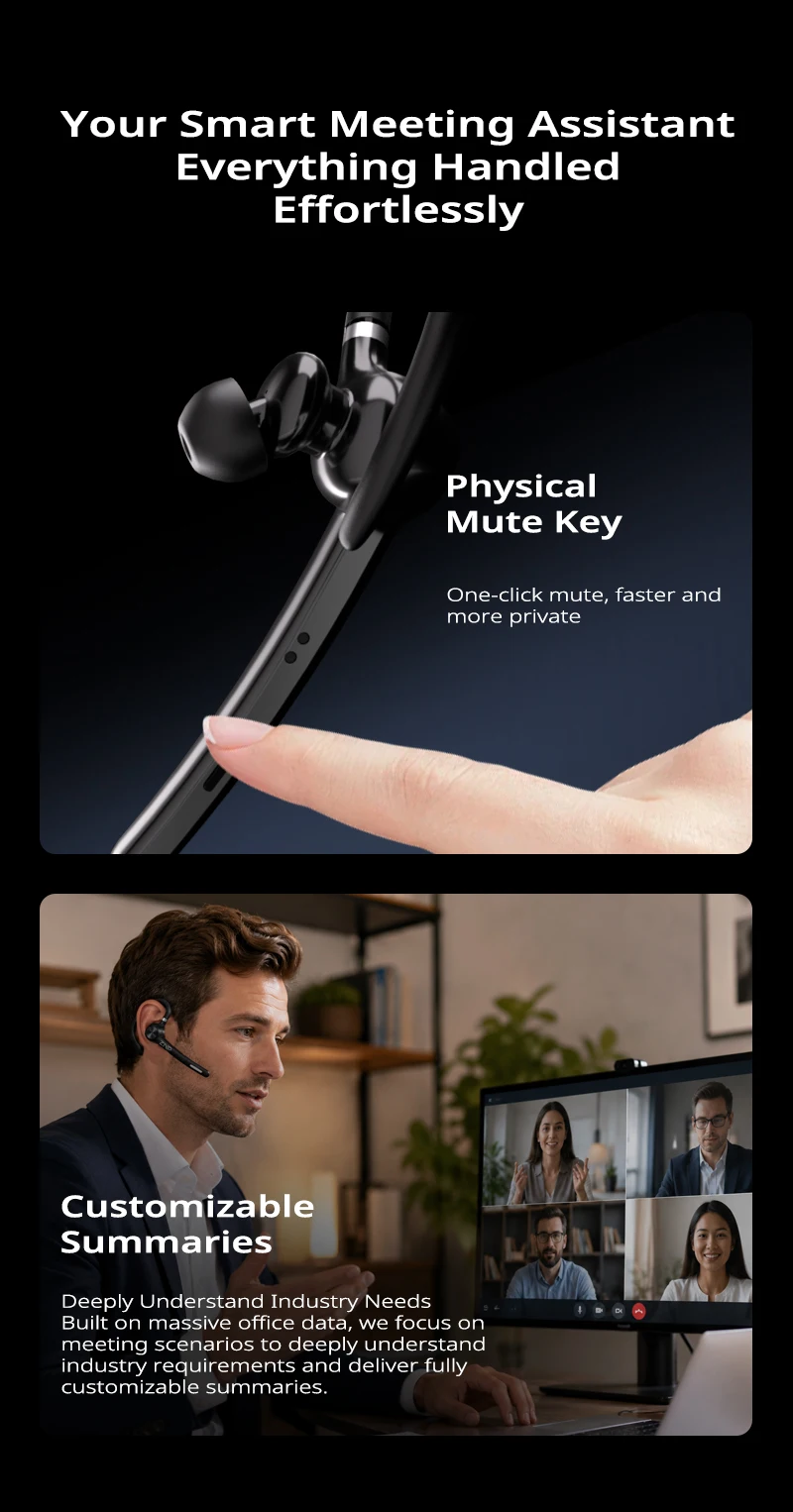 ZNP N06 Kabellose Übersetzungs-Ohrhörer, Business-KI-Meeting-Assistent, Audio-Transkription, Ohrbügel-Bluetooth-Kopfhörer, lange Akkulaufzeit – Detail 6