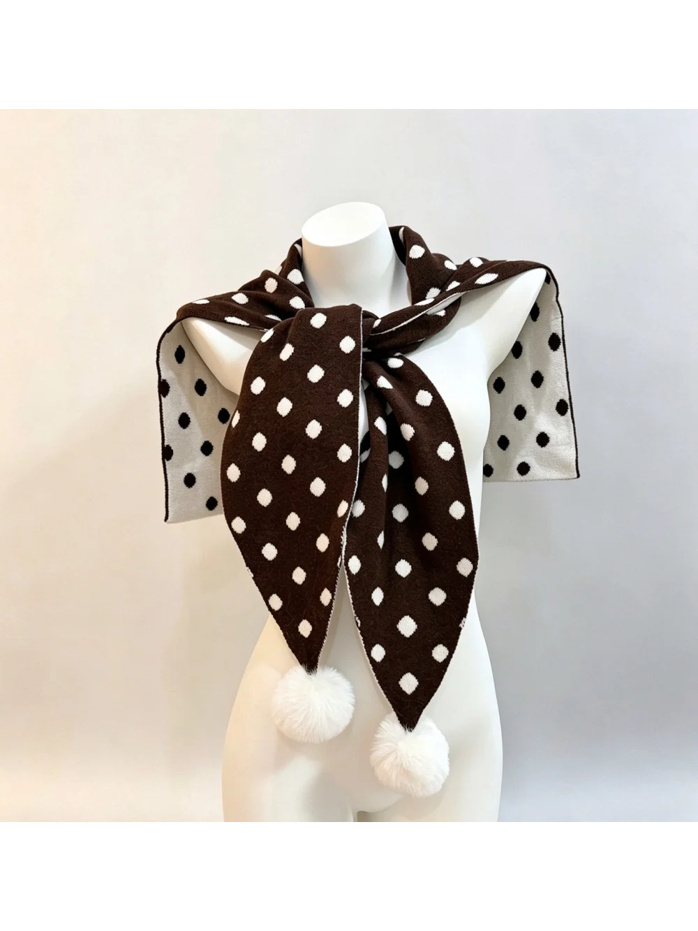 New autumn and winter retro polka dot double-sided knitted wool ball scarf shawl cute warm accessories trendy gift giving ins
