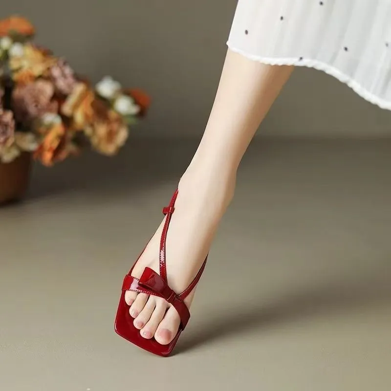 

Элегантные женские сандалии во французском стиле с квадратными бантиками, летние, новые, с открытым носком, дышащие, удобные, с ремешком сзади
