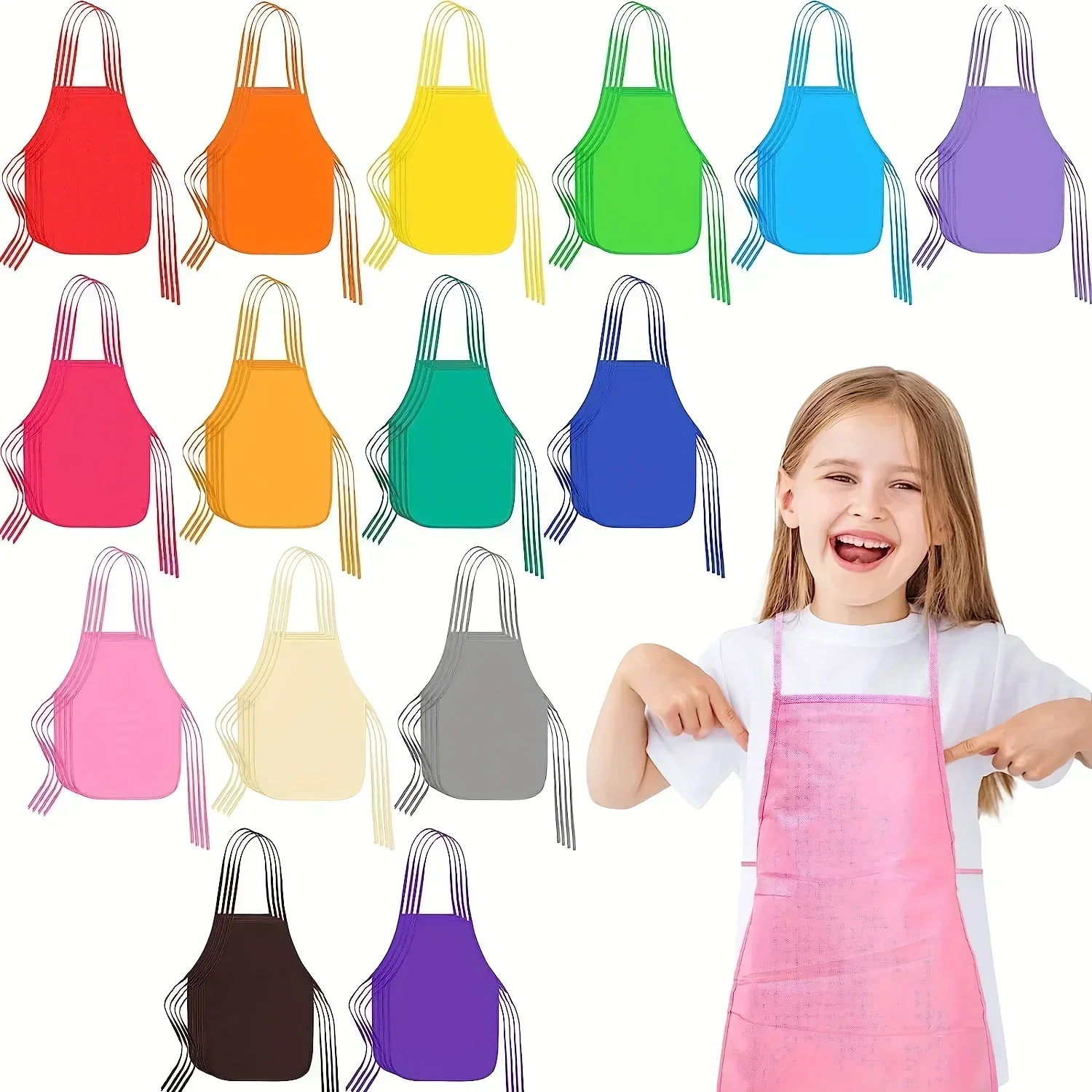 30pcs Kids Non-woven Fabric Apron Class Craft Art Painting Children Apron Disposable Safety Cleaning Apron Student Drawing Bib