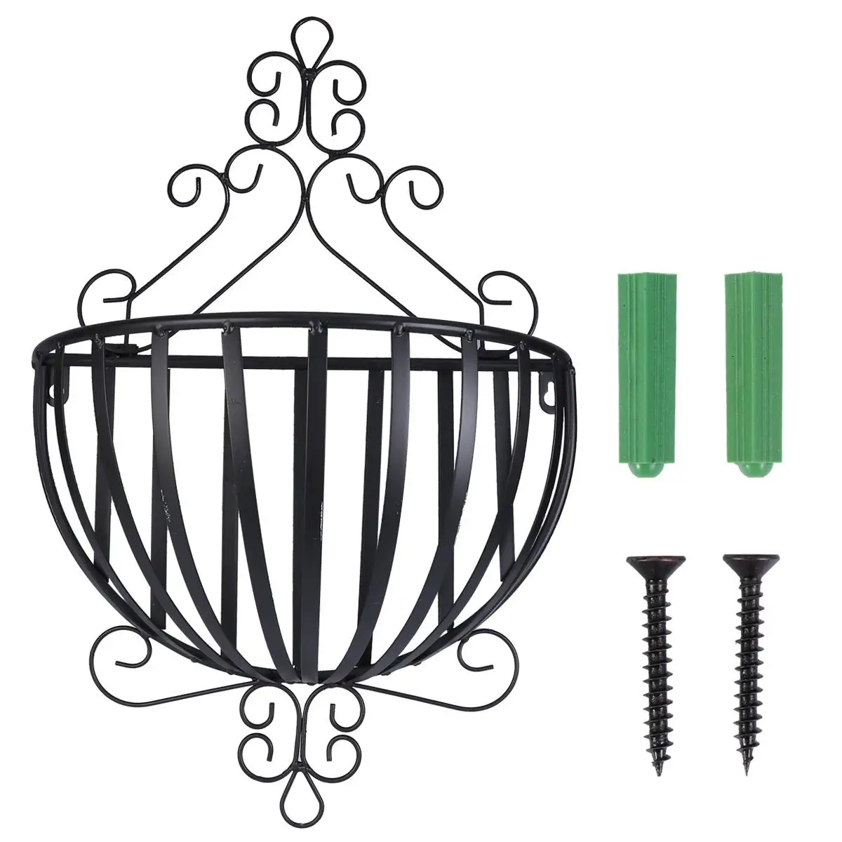 

European Style Iron Planter Wall Mounted Flowerpot Rack Semicircular Plant Pot Holder (Black)