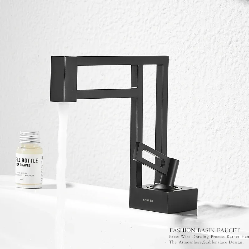BAKALA Modern Basin Faucets Black Sink Mixer Taps Brass Bathroom Taps Square Vessel Sink Faucet Black Basin Mixer Cold Hot Water