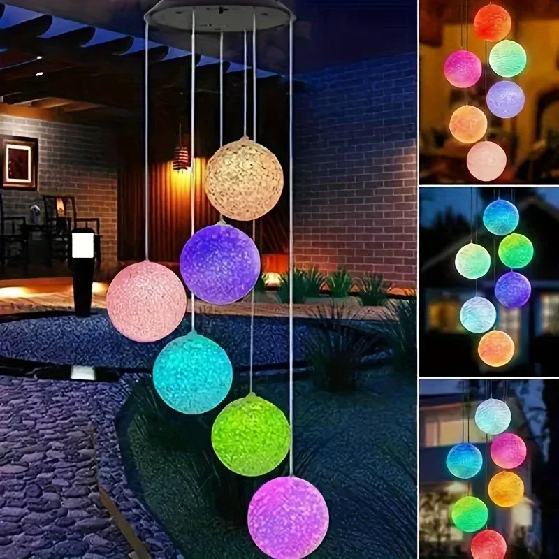 1PCS Solar Energy Courtyard Garden Particle Ball 6LED Color Changing Waterproof Hanging Solar Light For Home Garden