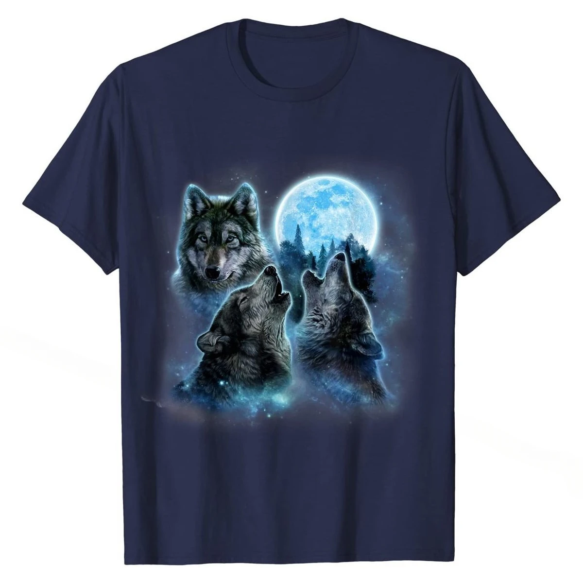 Three Wolves Howling Under Icy Full Moon,Gray Wolf New  Men\'s Top T-shirts Custom Tops Shirts Cotton Fashionable T-Shirt funny