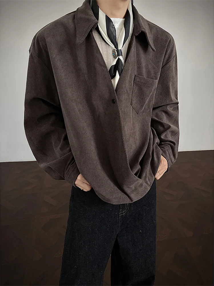 

Мужская вельветовая рубашка Cleanfit с длинным рукавом, классический V-образный вырез, осенняя, модная, повседневная, удобная, дышащая, из полиэстера