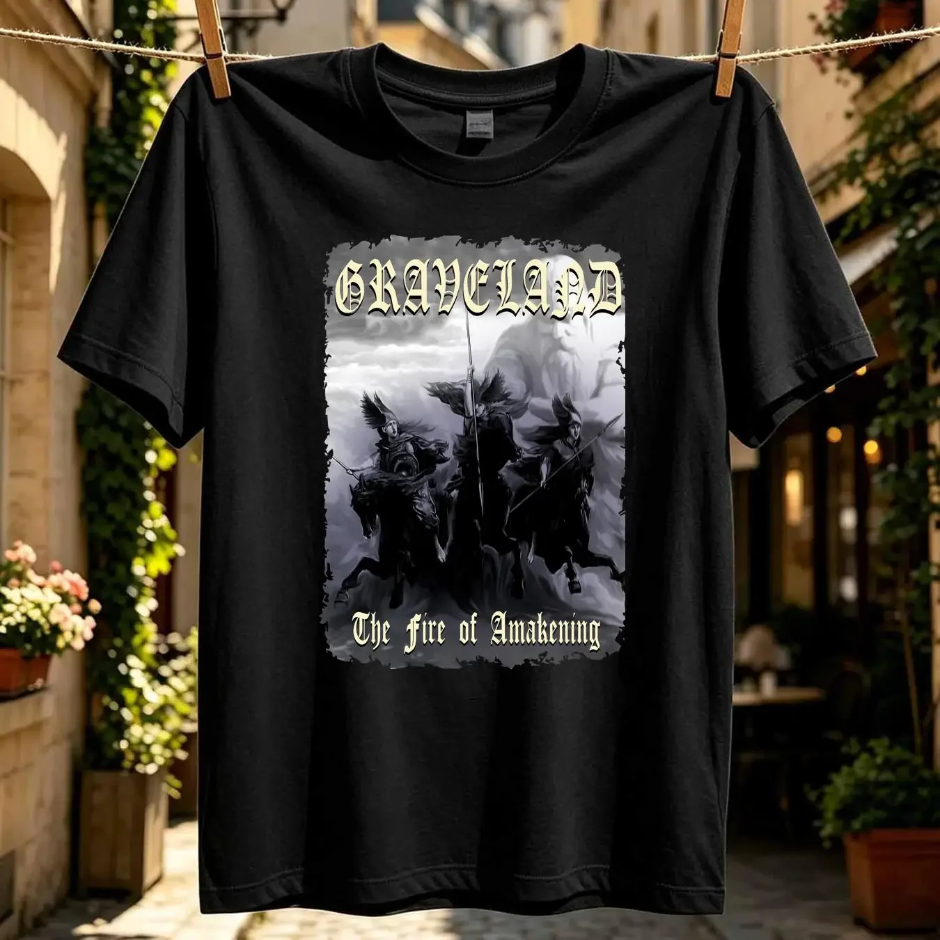 washed T Shirt GRAVELAND Fire of Awakening L black metal Woodtemple Morrigan Bathory long or short sleeves vintage Washed