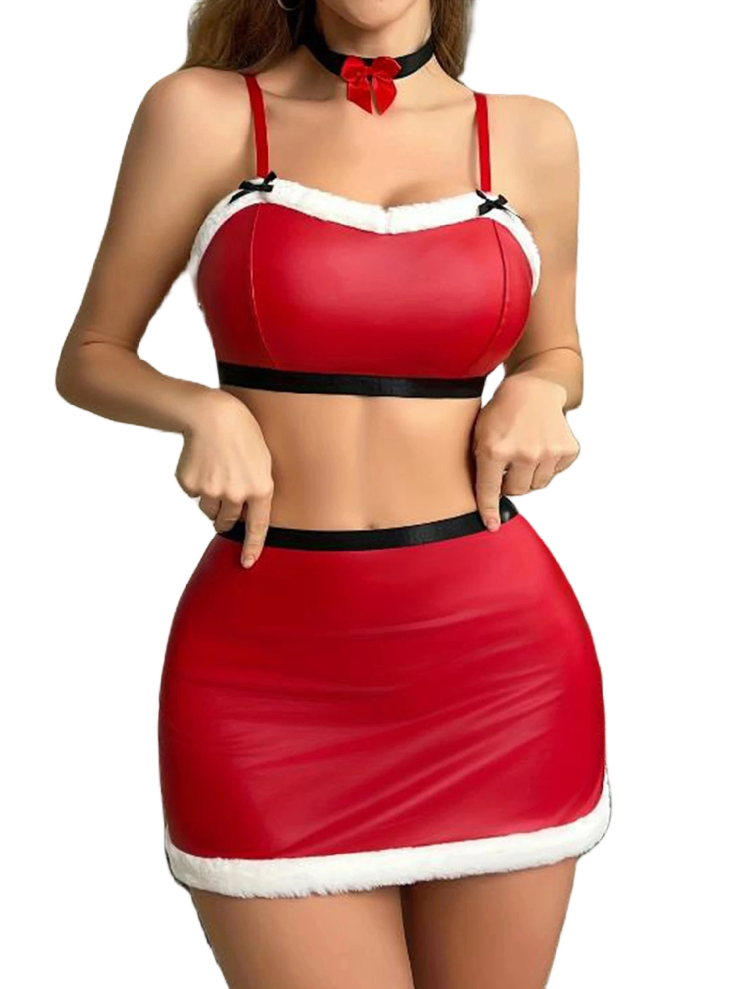 3 قطعة مجموعة الملابس الداخلية النسائية قابل للتعديل السباغيتي حزام القوس أفخم تقليم ديكور الصدرية Bodycon تنورة و المختنق الزي المشاغب #1