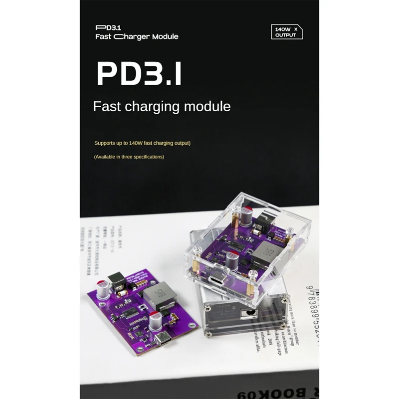 Pengisi daya Desktop 140W, pengisi daya Cepat 12-32v Buck-Boost Module ke PD3.1 modul konversi tipe-c Output daya tinggi