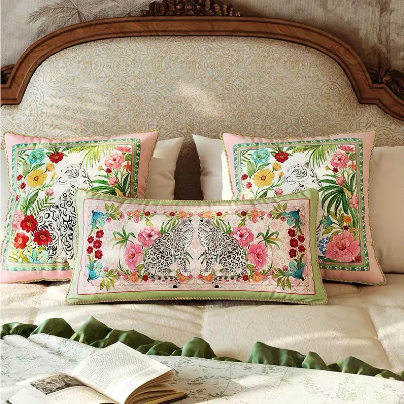 Jungle White Leopard Pillows Garden Green Pink Flora Cushion Case Luxury Moder Velvet Decorative Pillow Cover For Sofa Chair