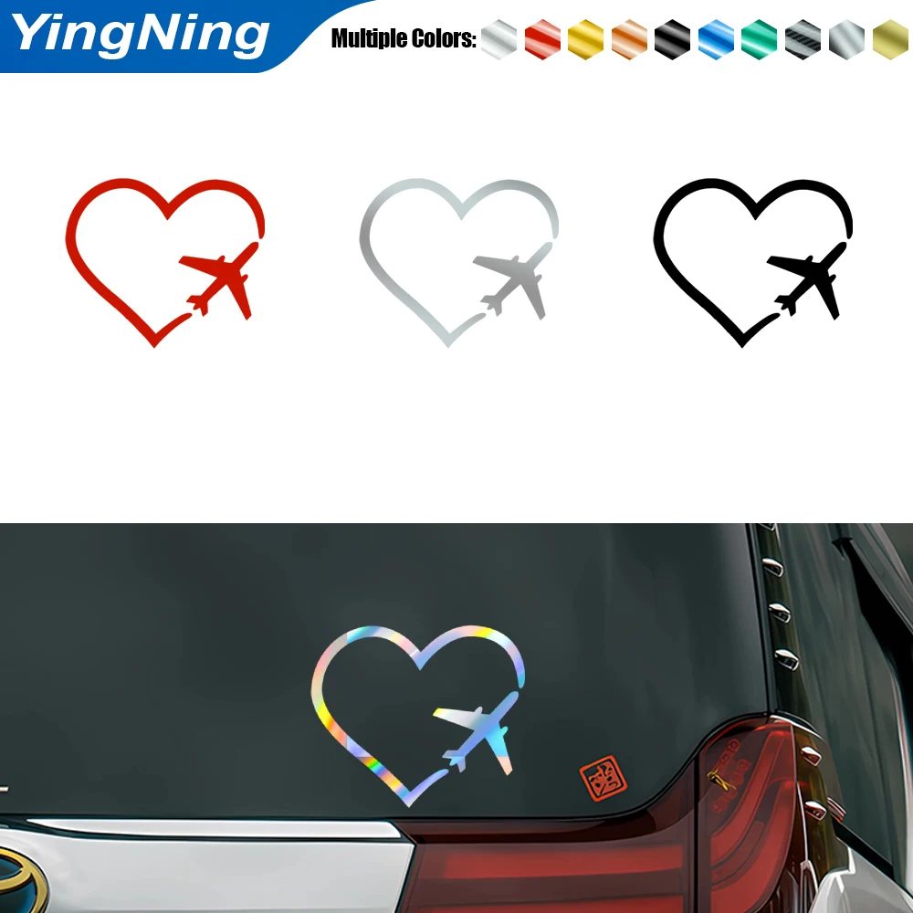 

Airplane Love Heart Car Sticker Vinyl Waterproof Car Decal Reflective Vehicle Window Bumper Decoration Laptop Travel Plane Decor