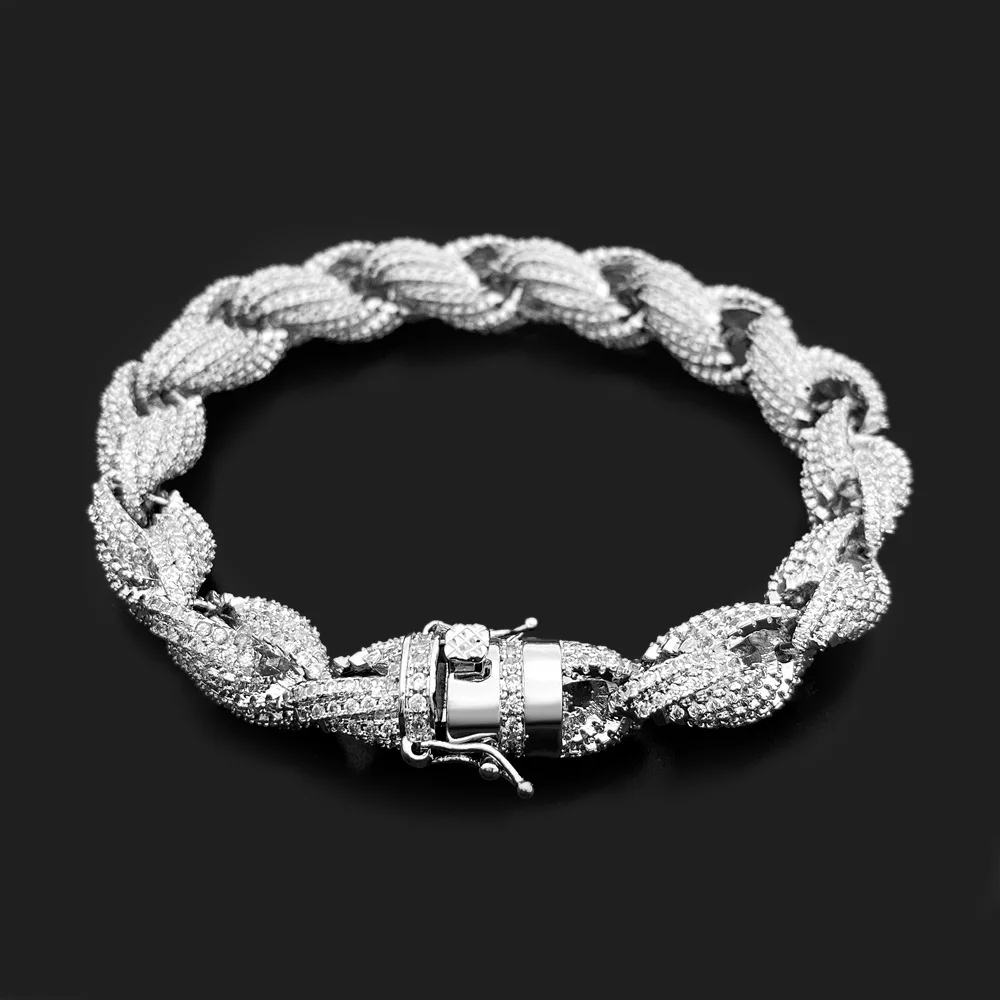 10mm Rope Chain Bracelets For Men Women Bling Zircon Iced Out Hand Chain Hip Hop Punk Jewelry