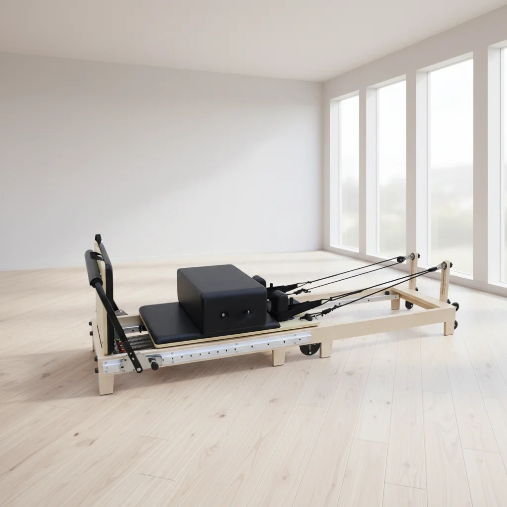 Durable Portable Adjustable Pilates Studio Maple Retractable Leg Folding Bed Half Track Pilates Trainer Foldable