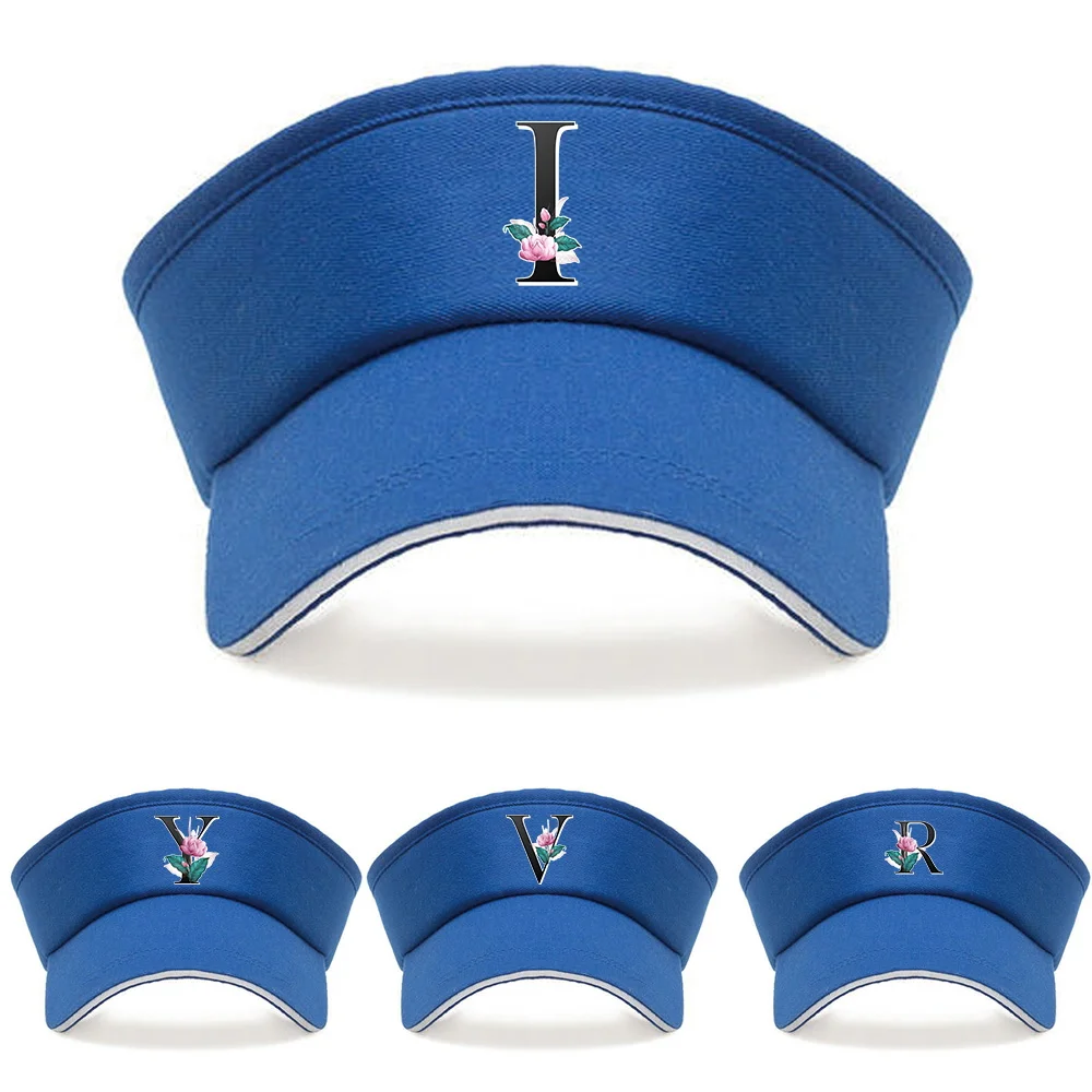 Unisex Sports Golf Sun Visor Cap Whitemarble Letter Print Empty Top Adjustable Hat for Tennis Jogging Fitness Use