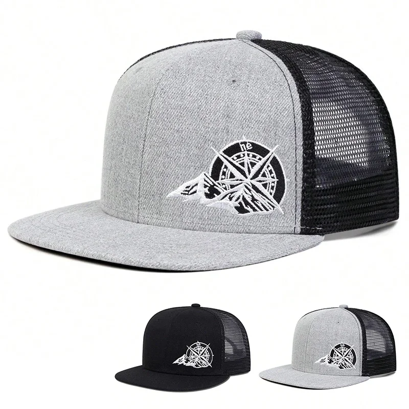 Unisex Compass Embroidery Hip-hop Net Hats Spring Summer Outdoor Adjustable Casual Baseball Caps Trucker Caps Sunscreen Hat