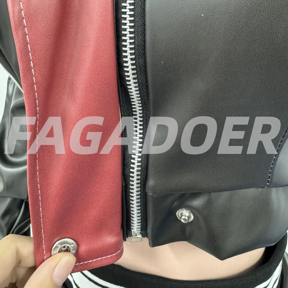 FAGADOER Punk Fashion Letter Print Leather Patchwork Long Sleeves Crop Jacket + Split Skirt Matching Female 2 Piece Set Outfit