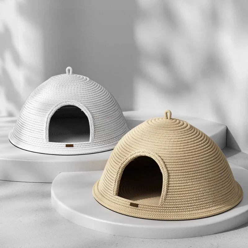 Cat nest Closed hemp rope woven rattan cat house security sleeping nest yurt tent