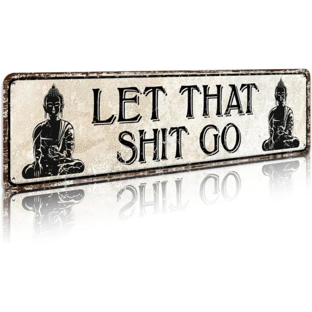 10,2 x 40,6 cm großes Vintage-Metallschild – „Let That Shit Go“, nostalgisches lustiges Dekor, moderne Badezimmer-Heimkunst, Humor-Wanddekoration