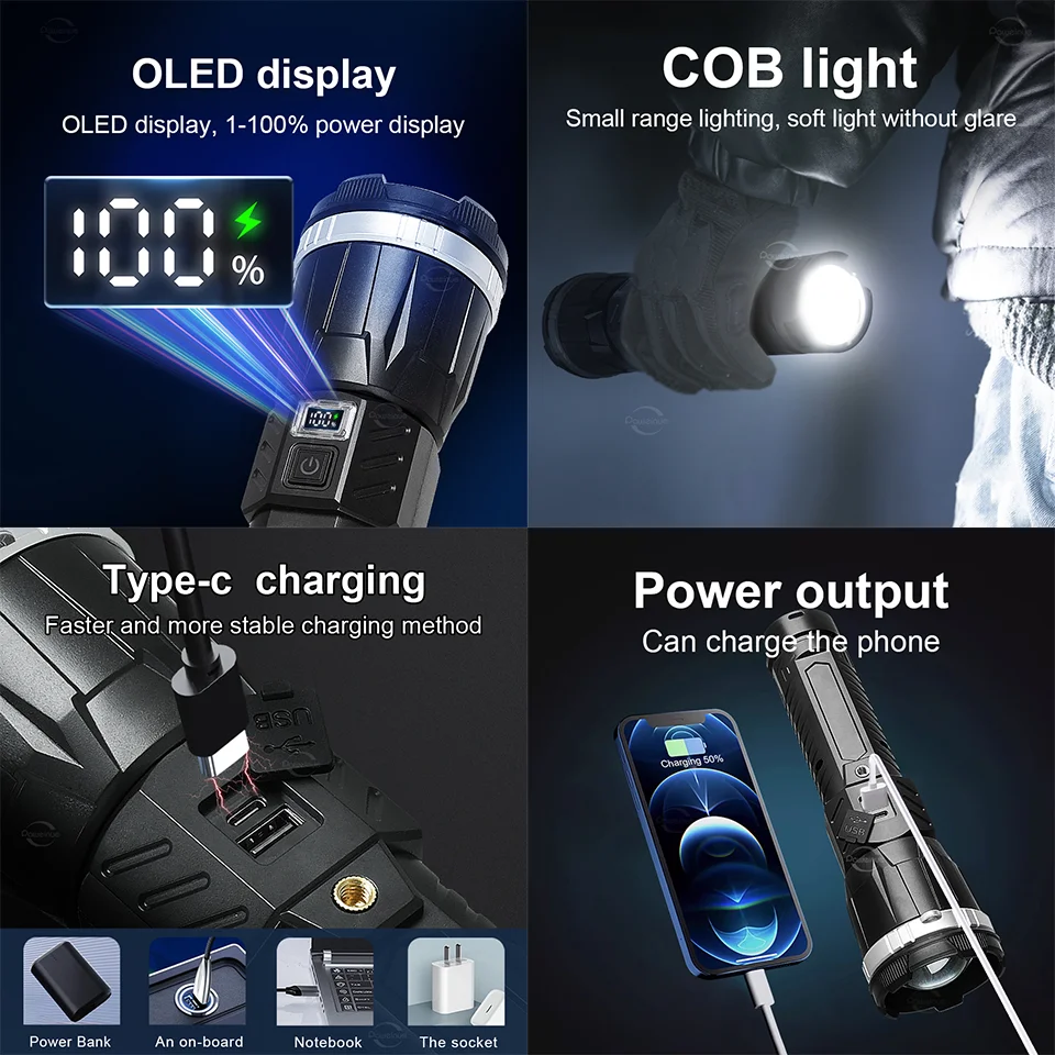 Most Poweful LED Flashlight 3800000LM Strong Light Torch Rechargeable Lamp High Power Long Shot 5km Tactical Flashlights Camping