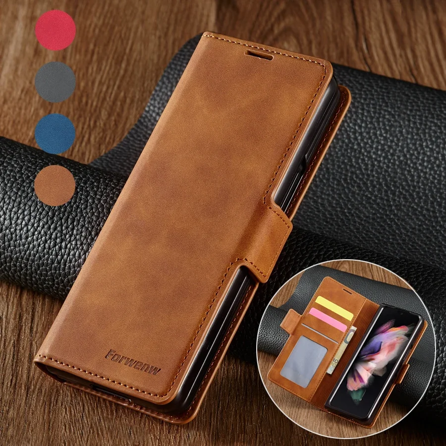 Wallet Magnetic Leather Business Case For Samsung Galaxy Z Fold 5 4 3 Fold4 5G Cover Anti-drop Protective Cards Solt Book Fundas