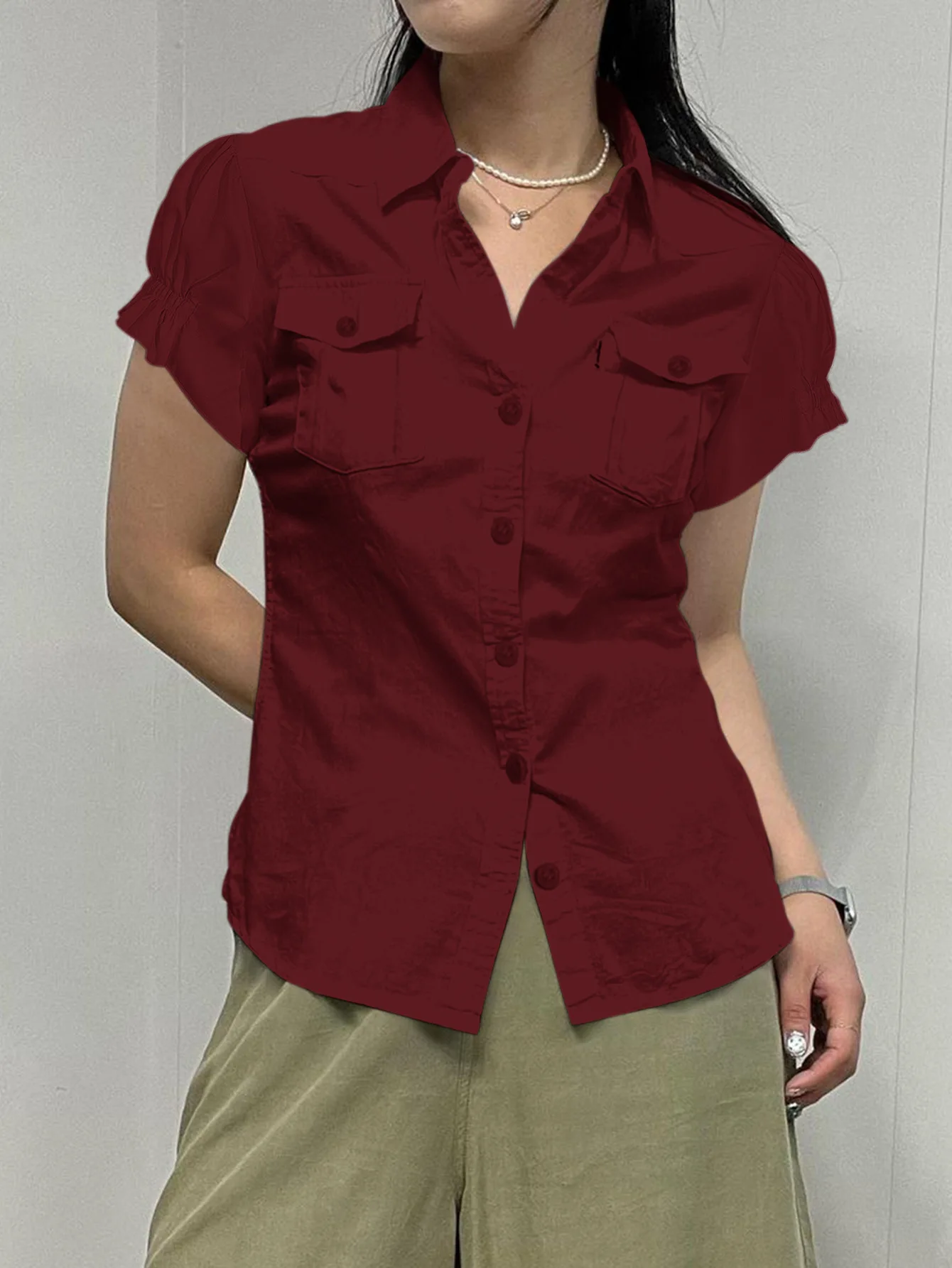 

2025 Spring/Summer New Women's Fashion Commuter Y2K Spicy Button Short Sleeve T-shirt, cardigan shirt, women's clothing