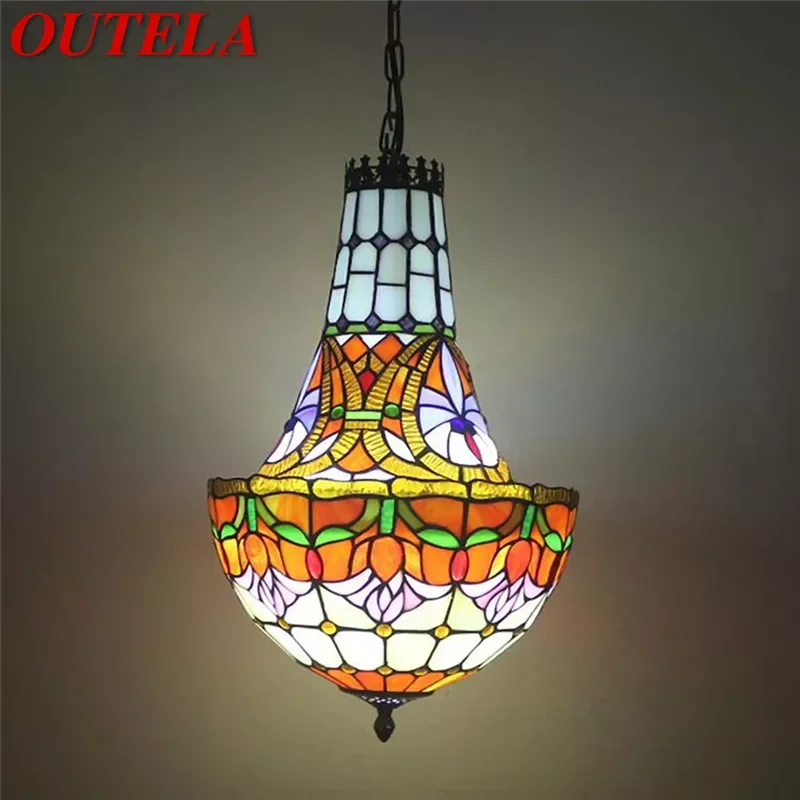 

OUTELA Tiffany European Chandelier Vintage Restaurant Bedroom Coffee Shop Bar Villa Corridor Color Glass Pendant Lamp