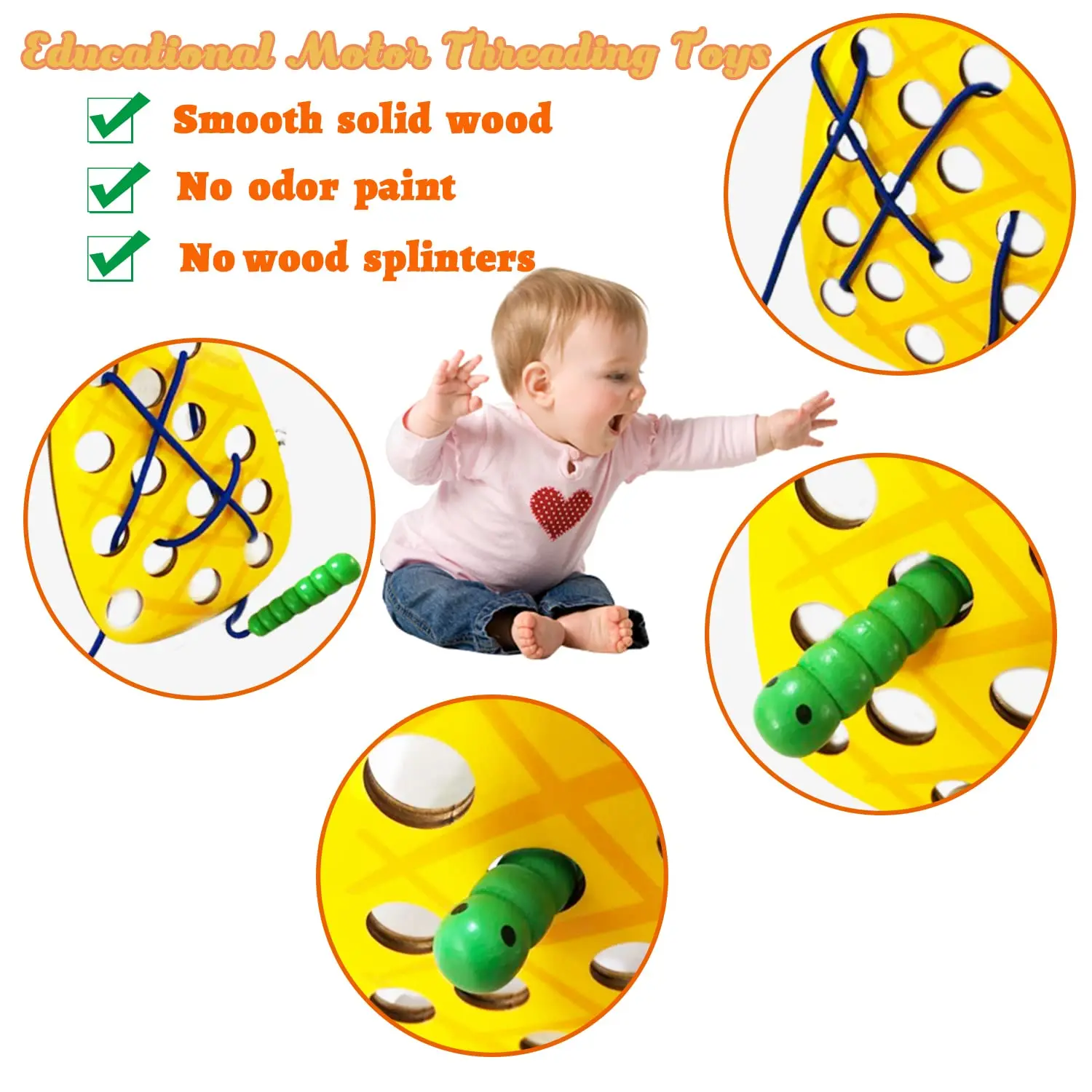 مجموعة أنشطة المهارات الحركية الدقيقة، 4 عبوات من ألعاب خيوط الفاكهة الخشبية للأطفال 3-5 - لعبة التعلم والسفر من مونتيسوري