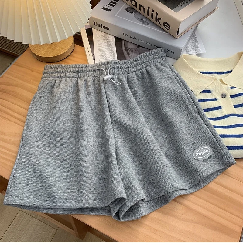Damen Casual Sweat-Shorts mit elastischem Bund und Kordelzug, lockere Sportshorts, einfarbig, hohe Taille, Streetwear, kurze Hosen für den Sommer – Detail 11
