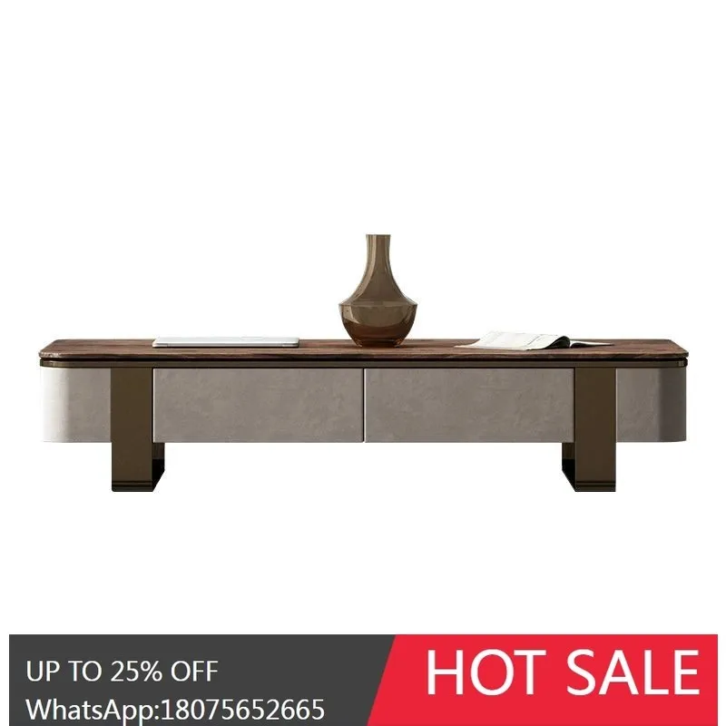 

HLZ Italian Minimalist Coffee Table and TV Cabinet Set Walnut Coffee Table Light Luxury Modern