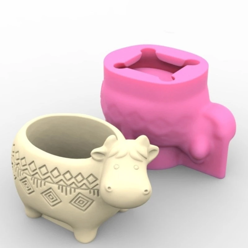 Flexible Silicone Mold for Planter Cow Shaped Succulent Pots Ornament Mould