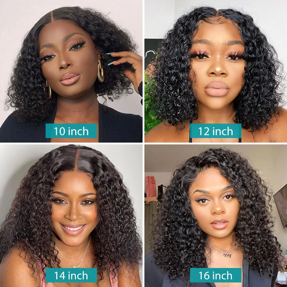 Deep Waveลูกไม้ด้านหน้าBobวิกผม 4X4 HDโปร่งใสลูกไม้ด้านหน้าWigsผมมนุษย์บราซิลหลวมCurly Water Waveสําหรับผู้หญิงสีดํา