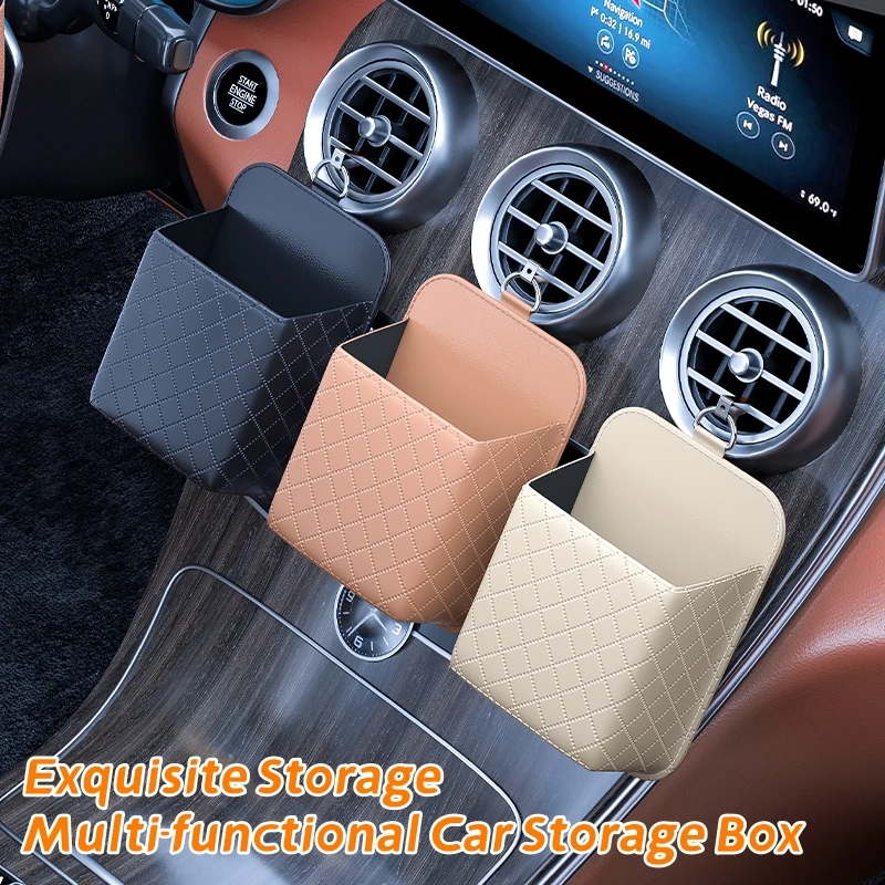 

PU Leather Car Air Vent Organizer - Hanging Storage Box for Phone, Coins, Sunglasses & Small Items - Auto Interior Accessories