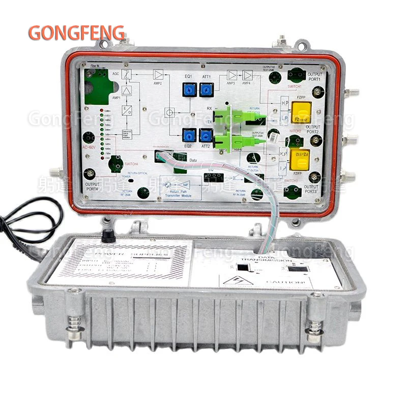 

4 Way AGC CATV Optical Receiver FTTH HFC Node RF Output Level 110dBuV IP66 Outdoor Waterproof OR719 With Return Path Alloy shell