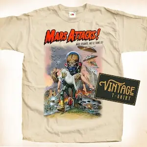 Mars Attack V2 ACK T shirt Tee Natural Vintage Cotton Movie Poster Beige All Sizes