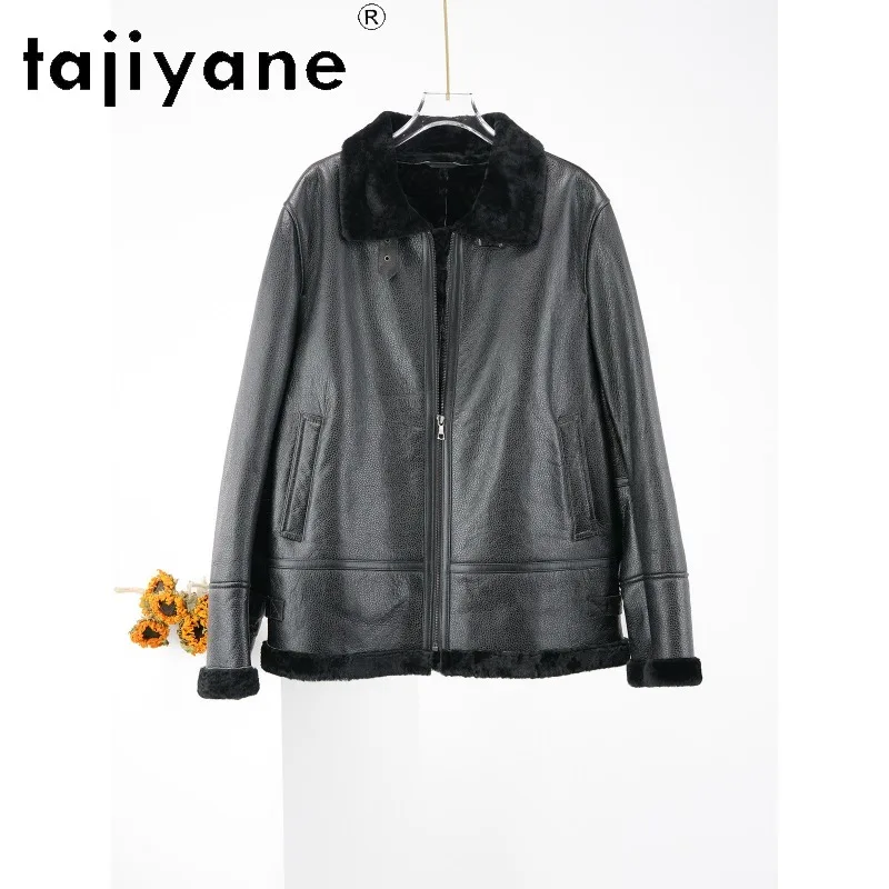 TAJIYANE Merino Sheep Fur Shearling Jackets Black Biker Real Fur Coat Chic Women's Leather Fur Coats Thick Winter Clothes 2026
