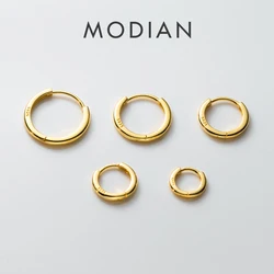 MODIAN 925 Sterling Silver Simple Circle Ear Buckle14mm - 18mm Platinum Plated Hypoallergenic Hoop Earrings For Women Jewelry