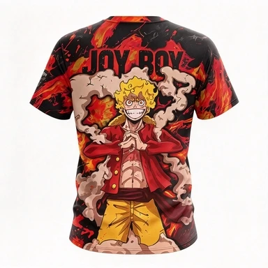 One Piece Five Level Luffy Joy Boy Red Flame Explosion Background Print Nica Shape Luffy Anime Casual Street Wear Trendy Top