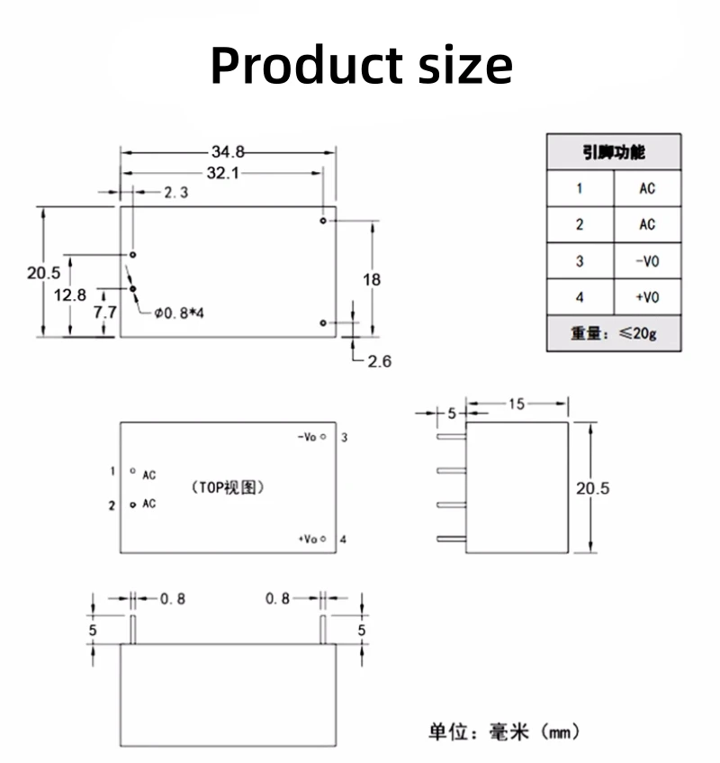 Pm01 Pm03 Pm09 Pm12 Pm15 Pm24 3W AC-DC Voedingsmodule 220V Tot 3.3V 5V 9V 12V 15V 24V Spanningsreductie En Stabilisatiemodule