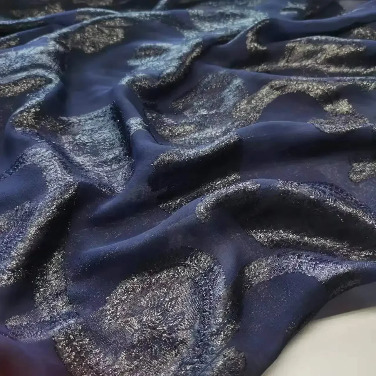 Shiny Lurex Polyester Chiffon Fabric Metallic Somali Dirac Dress Navy Decoration Sewing Material